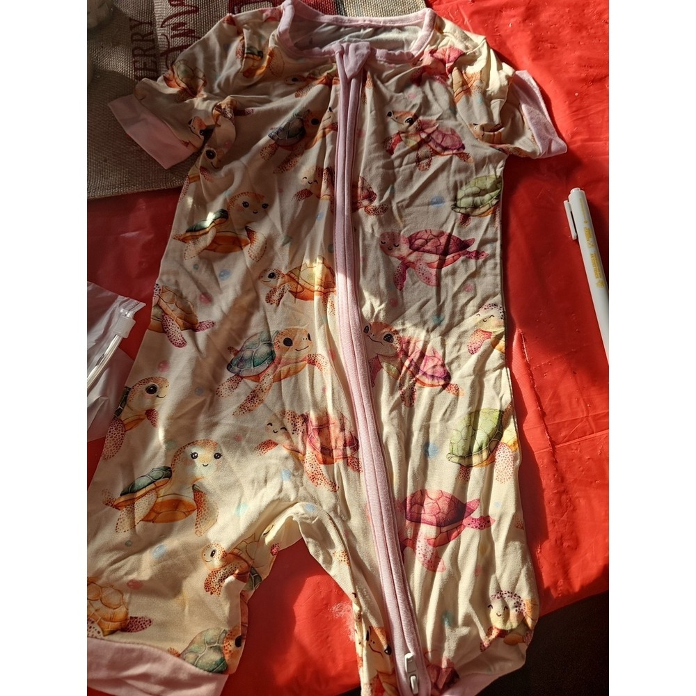 Bamboo Zippy Shorty Pink Turtles 12 To 18  Months Double Zipper